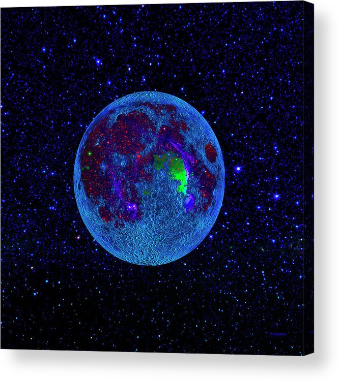 Blue Moon Acrylic Print featuring the painting Moon Colonies by David Arrigoni