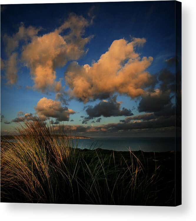 Scenics Acrylic Print featuring the photograph Moon sets over St Ives by s0ulsurfing - Jason Swain