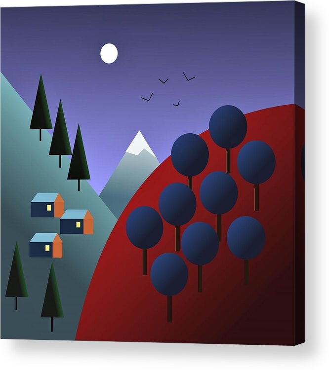 Mountainscape Acrylic Print featuring the digital art Moonlit Mountainscape by Fatline Graphic Art