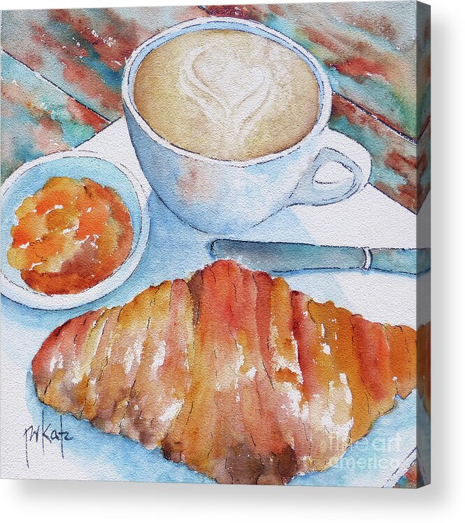 Coffee Signs Acrylic Print featuring the painting Morning Croissant Paris by Pat Katz