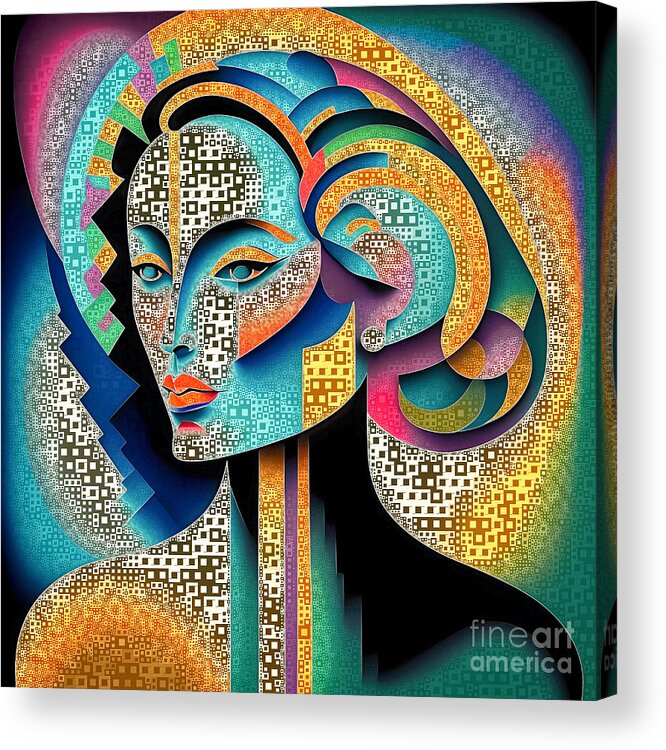 Abstract Acrylic Print featuring the digital art Mosaic Art Deco Abstract Portrait - 01490 by Philip Preston