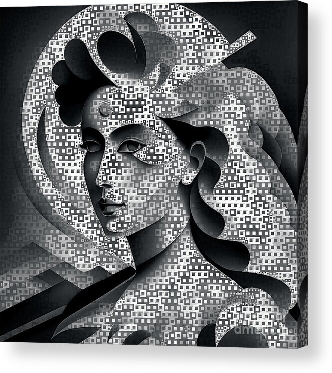Abstract Acrylic Print featuring the digital art Mosaic Style Abstract Portrait - 01440 by Philip Preston