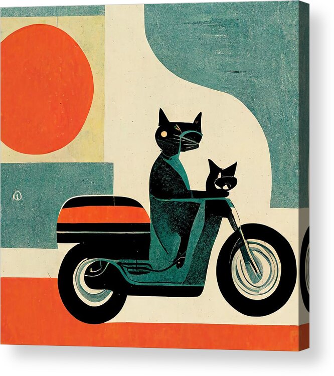 Cats Acrylic Print featuring the digital art Motocats by Nickleen Mosher