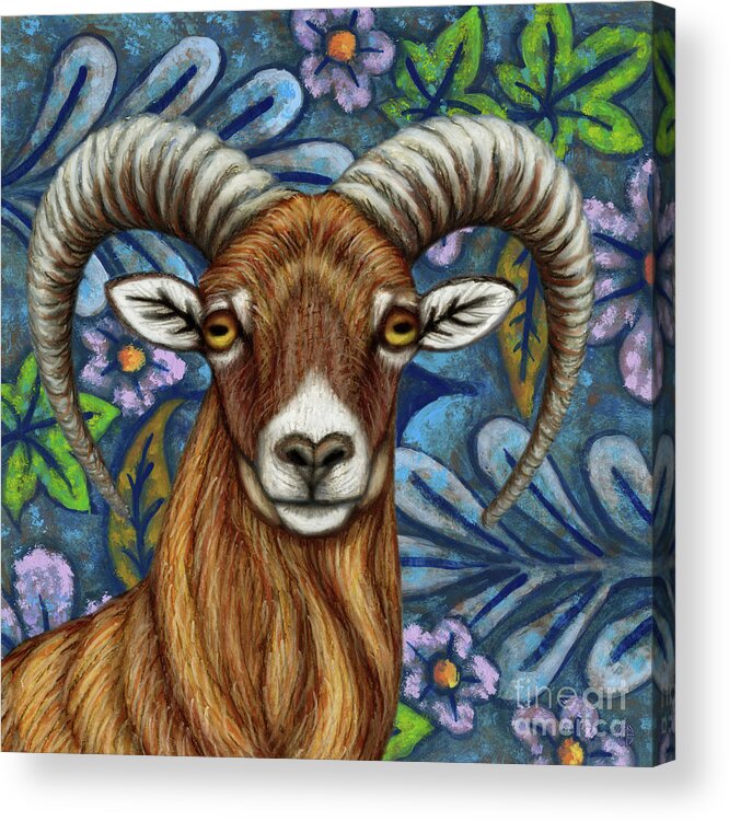 Mouflon Acrylic Print featuring the painting Mouflon Ram Floral by Amy E Fraser
