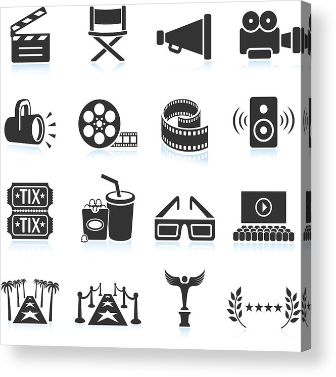 Shadow Acrylic Print featuring the drawing Movie industry black & white royalty free vector icon set by Bubaone