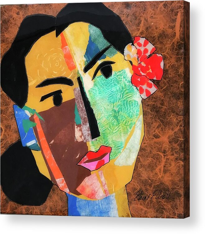 Abstract Portrait Acrylic Print featuring the painting Mujer de Mexico Uno by Elaine Elliott