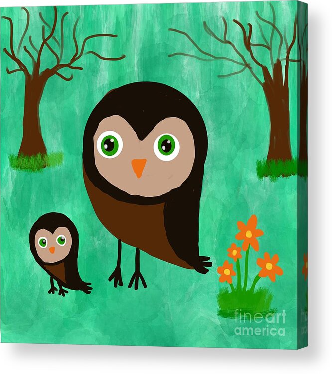 Mummy Owl Acrylic Print featuring the digital art Mum and baby owl by Elaine Hayward