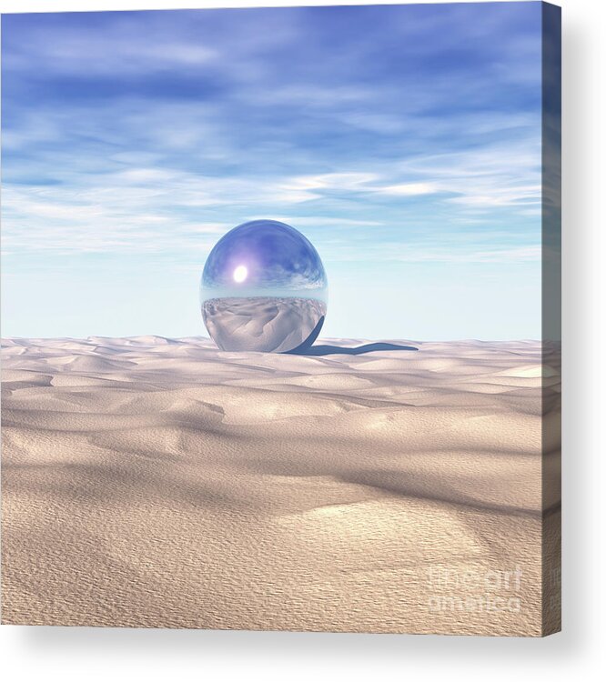 Digital Art Acrylic Print featuring the digital art Mysterious Sphere in Desert by Phil Perkins