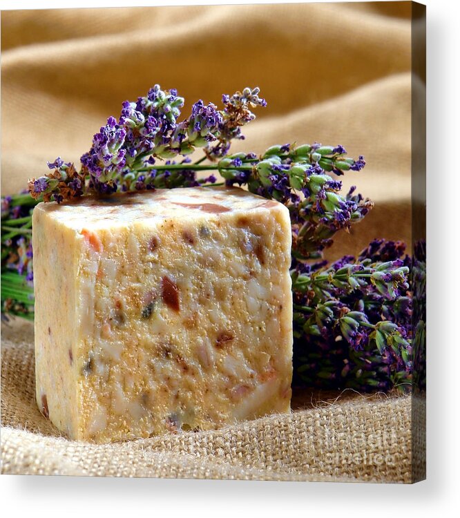 Aromatherapy Acrylic Print featuring the photograph Natural Aromatherapy Scented Soap and Lavender by Olivier Le Queinec