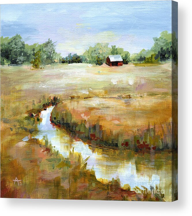 Landscape Acrylic Print featuring the painting Nebraska Skies - Creek Side by Annie Troe