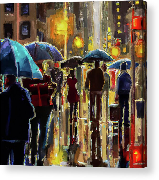 New York City Acrylic Print featuring the digital art New York Nights in the Rain by Alison Frank
