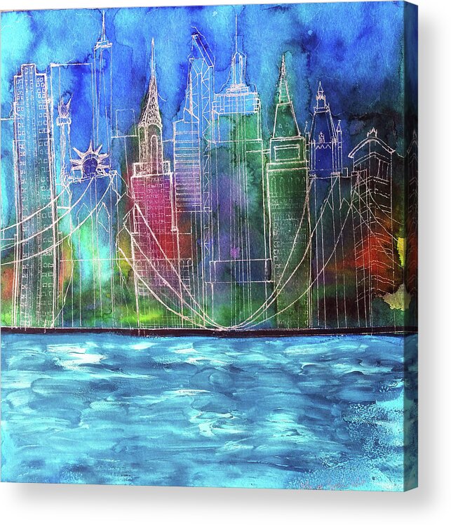 City Acrylic Print featuring the painting New York Skyline Painting by Melinda Firestone-White