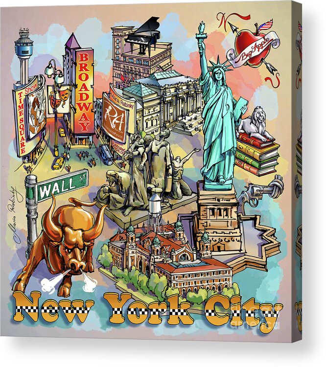 Manhattan Acrylic Print featuring the digital art New York Theme 3 by Maria Rabinky
