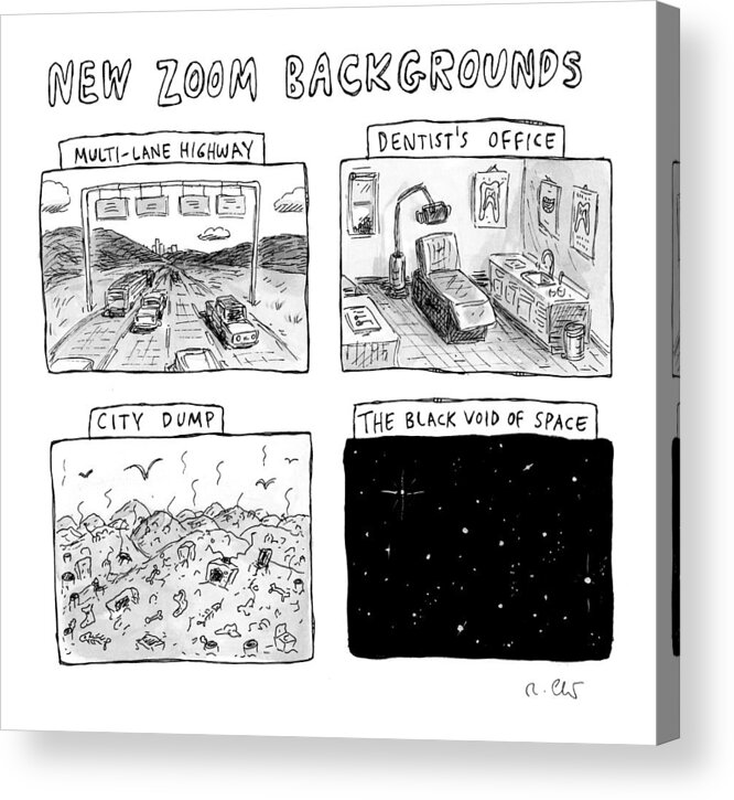 Captionless Acrylic Print featuring the drawing New Zoom Backgrounds by Roz Chast
