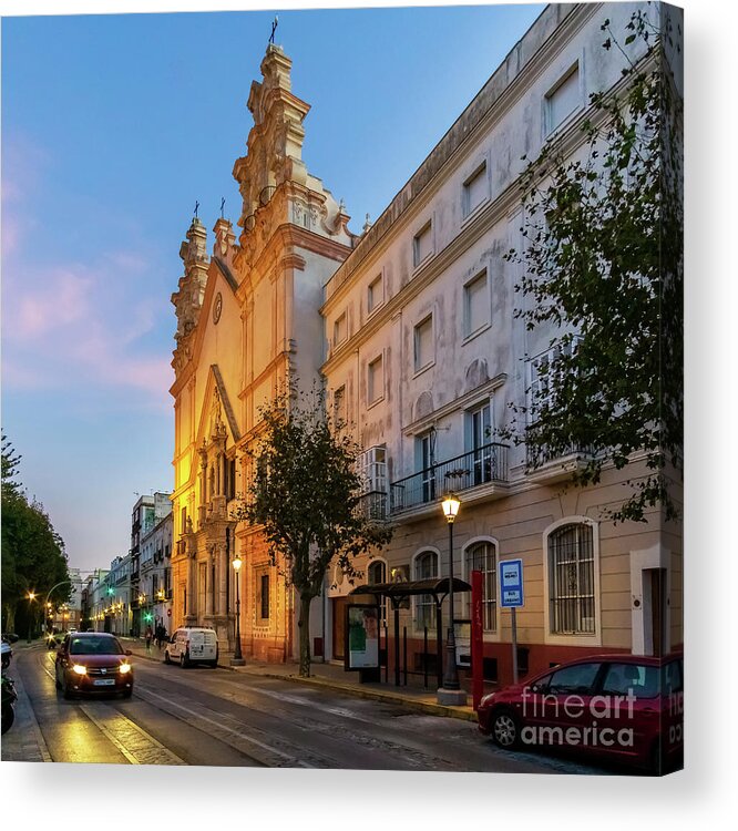 Catholicism Acrylic Print featuring the photograph Night View of del Carmen Church in Alameda Apodaca Cadiz Andalusia by Pablo Avanzini