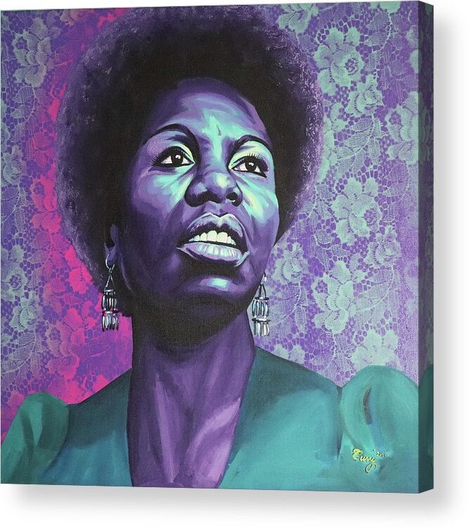 Nina Simone Acrylic Print featuring the painting Nina by Myron Curry