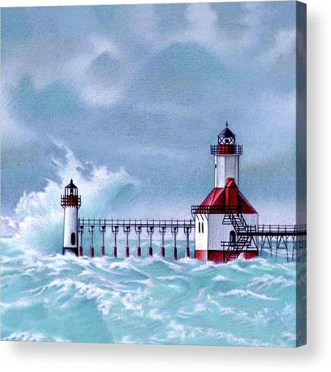 Lighthouse Acrylic Print featuring the painting North Pier Light by Pamela Kirkham