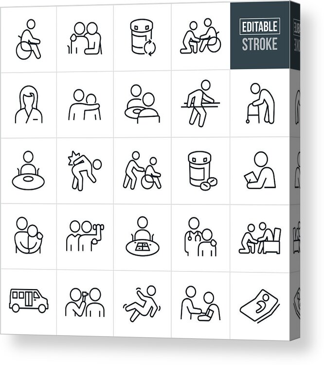 Persons With Disabilities Acrylic Print featuring the drawing Nursing Home Thin Line Icons - Editable Stroke by Appleuzr