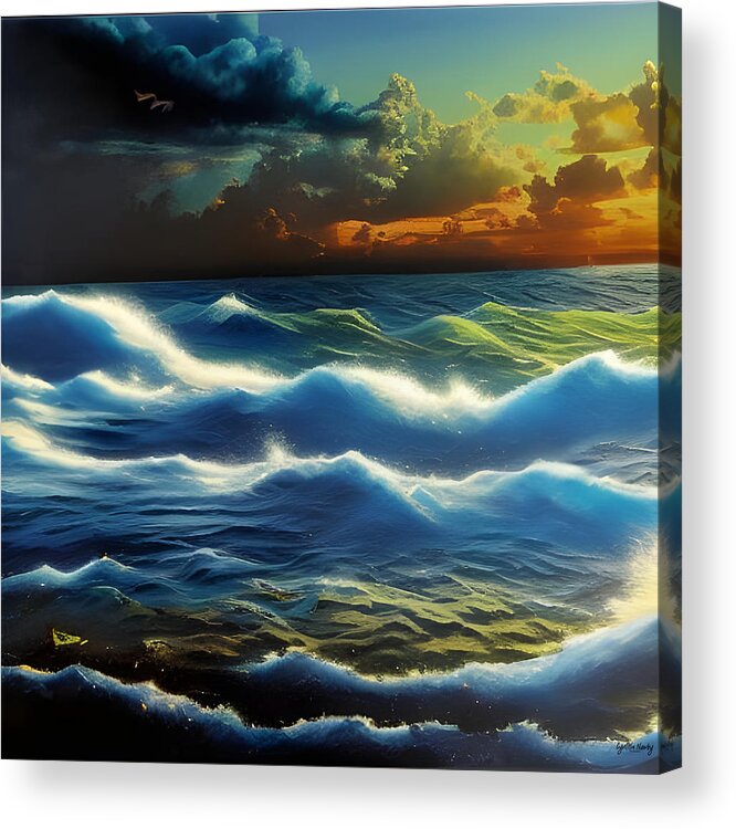 Newby Acrylic Print featuring the digital art Ocean Sunset by Cindy's Creative Corner