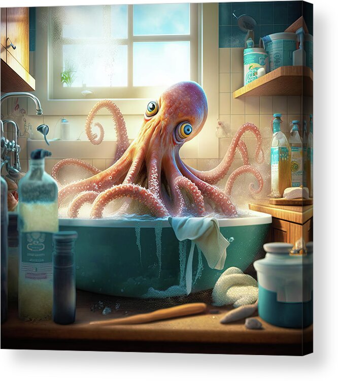 Octopus Acrylic Print featuring the digital art Octopus in the Kitchen 01 by Matthias Hauser