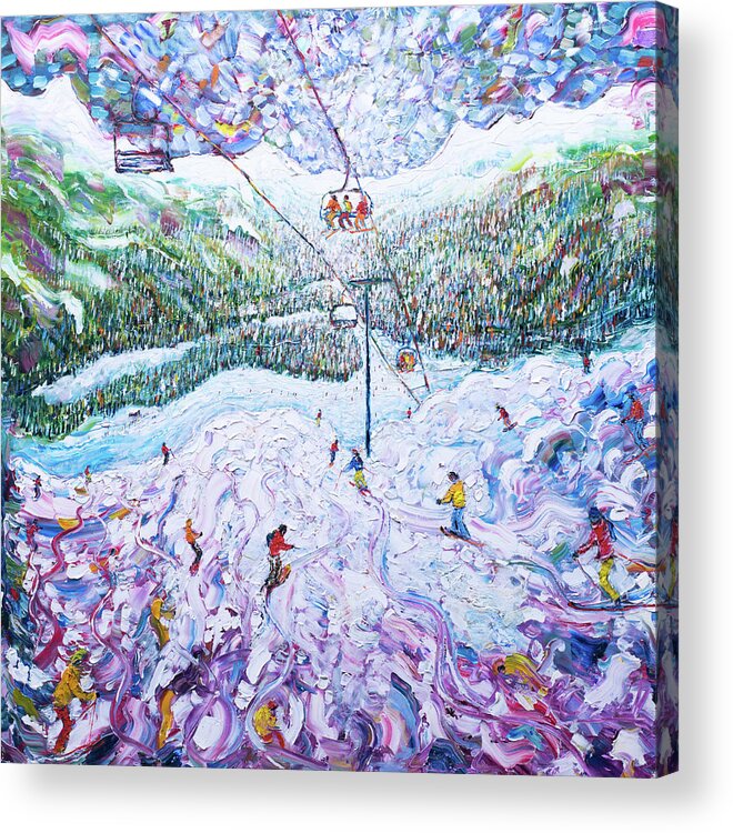 Ski Acrylic Print featuring the painting Off Piste Ski Print Meribel by Pete Caswell