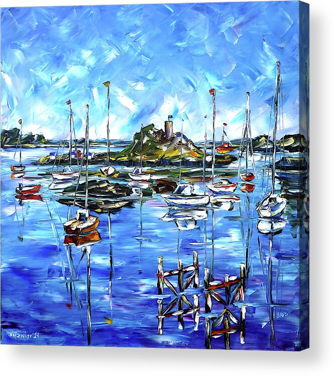 Harbor Scene Acrylic Print featuring the painting Off The Coasts Of Brittany by Mirek Kuzniar