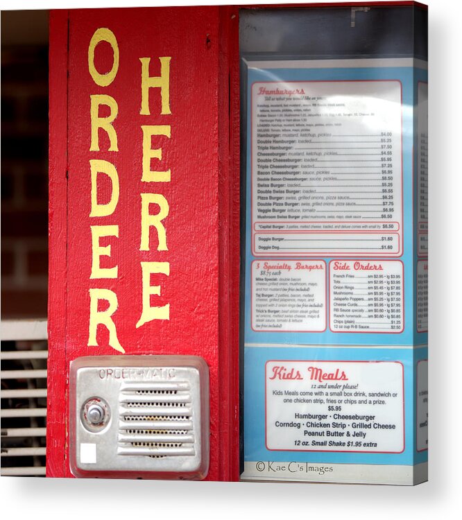 Sign Acrylic Print featuring the photograph Old-style Diner Outdoor Ordering by Kae Cheatham