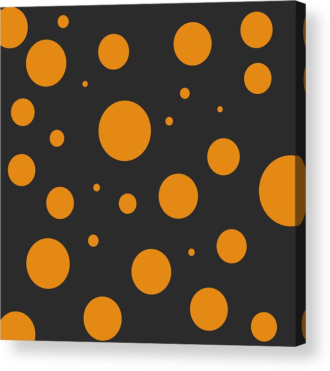 Polka Acrylic Print featuring the digital art Orange Polka Dot Pattern on Black by Jason Fink