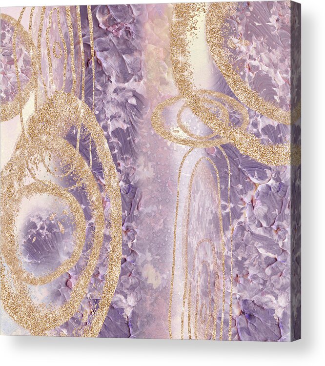 Contemporary Acrylic Print featuring the painting Organic Spheres And Lines Of Soft Purple Golden Hues Cool Calm Decor III by Irina Sztukowski