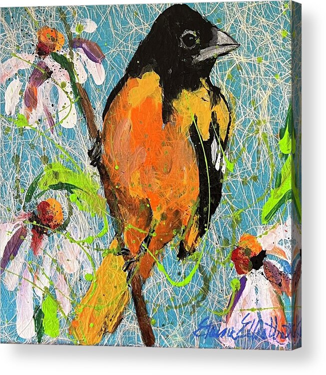 Birds Acrylic Print featuring the painting Oriole by Elaine Elliott