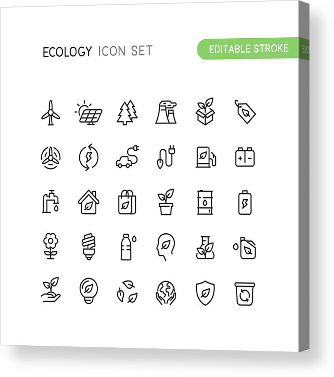 Environmental Conservation Acrylic Print featuring the drawing Outline Nature Ecology Icons Editable Stroke by Bounward