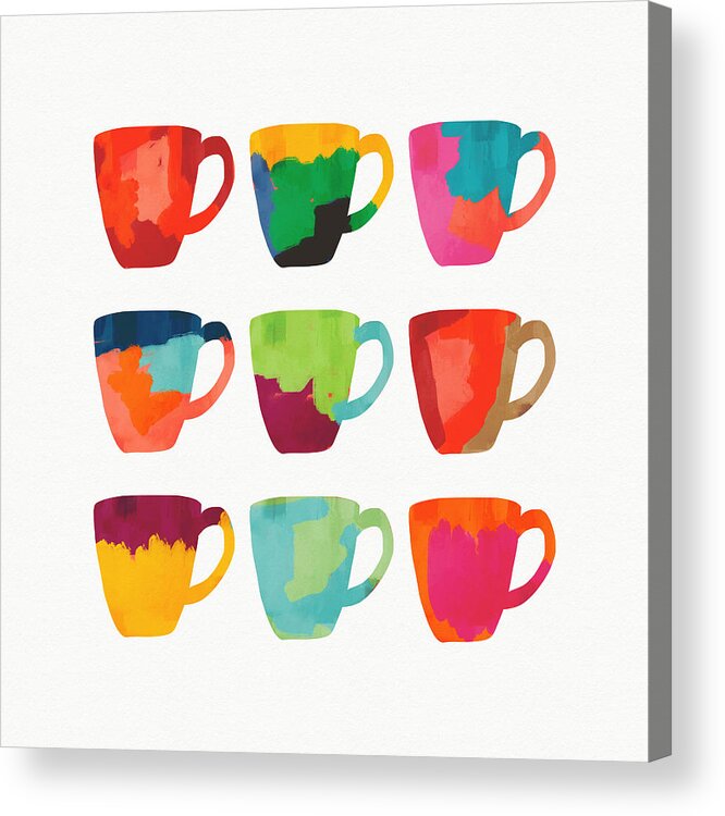 Mugs Acrylic Print featuring the mixed media Painted Mugs- Art by Linda Woods by Linda Woods