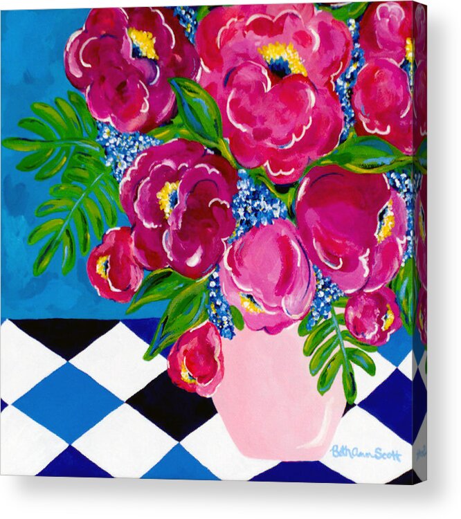 Floral Acrylic Print featuring the painting Pale Pink Vase by Beth Ann Scott