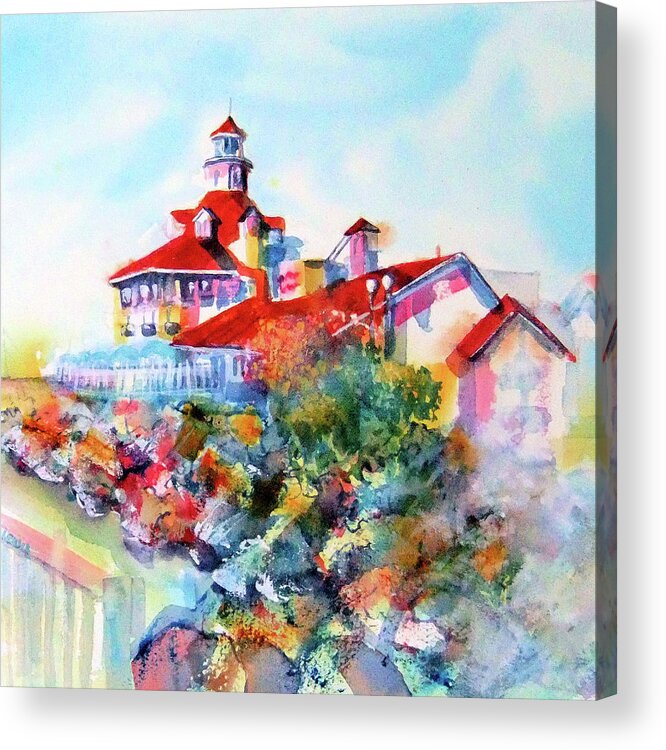 Parkers Lighthouse Acrylic Print featuring the painting Parkers Lighthouse Square by Debbie Lewis