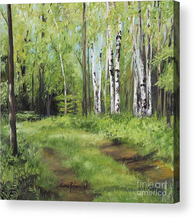 Landscape Acrylic Print featuring the painting Path to the Birches by Laurie Rohner