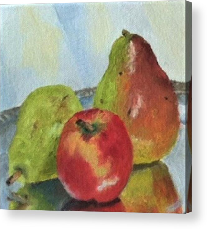 Pears Acrylic Print featuring the painting Pears on Silver by Harriett Masterson