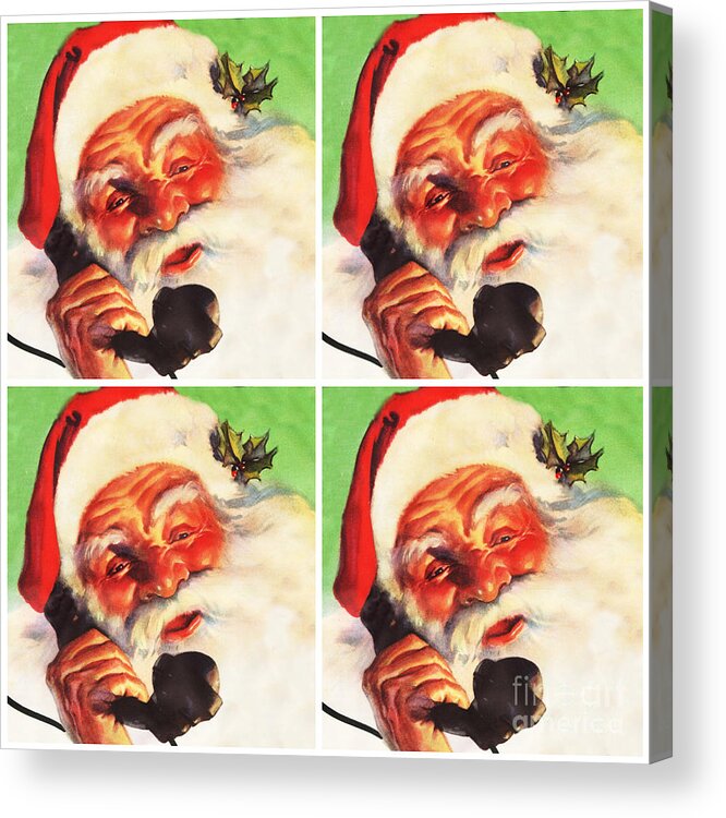 Christmas Acrylic Print featuring the mixed media Phone Santa by Sally Edelstein