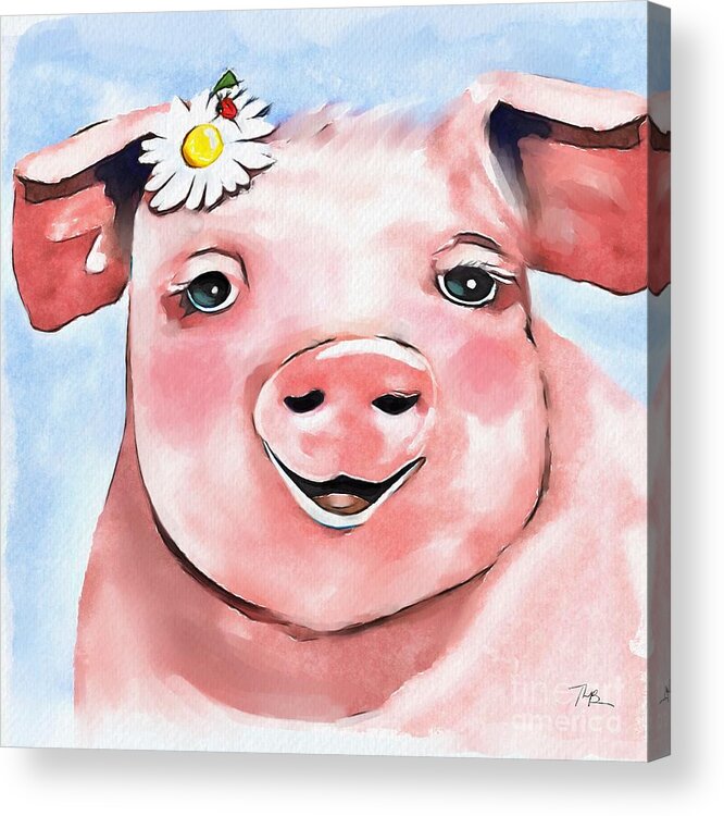 Pig Acrylic Print featuring the painting Piggy by Tammy Lee Bradley