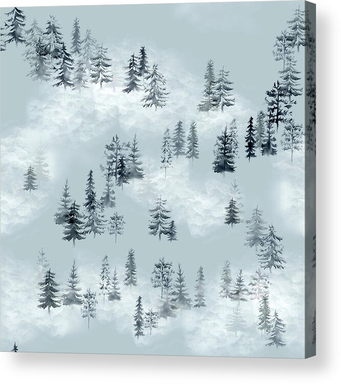 Seamless Repeat Acrylic Print featuring the digital art Pine Cloud Forest Pattern by Sand And Chi