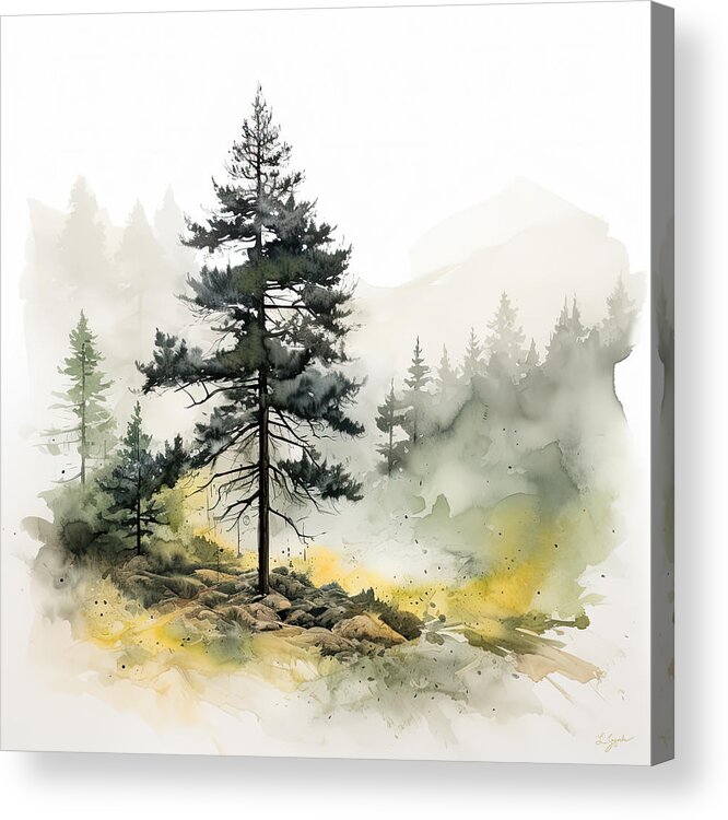 Evergreen Art Acrylic Print featuring the painting Pine Forest Art by Lourry Legarde