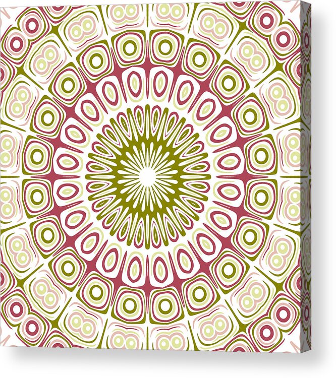 Pink Acrylic Print featuring the digital art Pink and Green Mandala Kaleidoscope Medallion Flower by Mercury McCutcheon