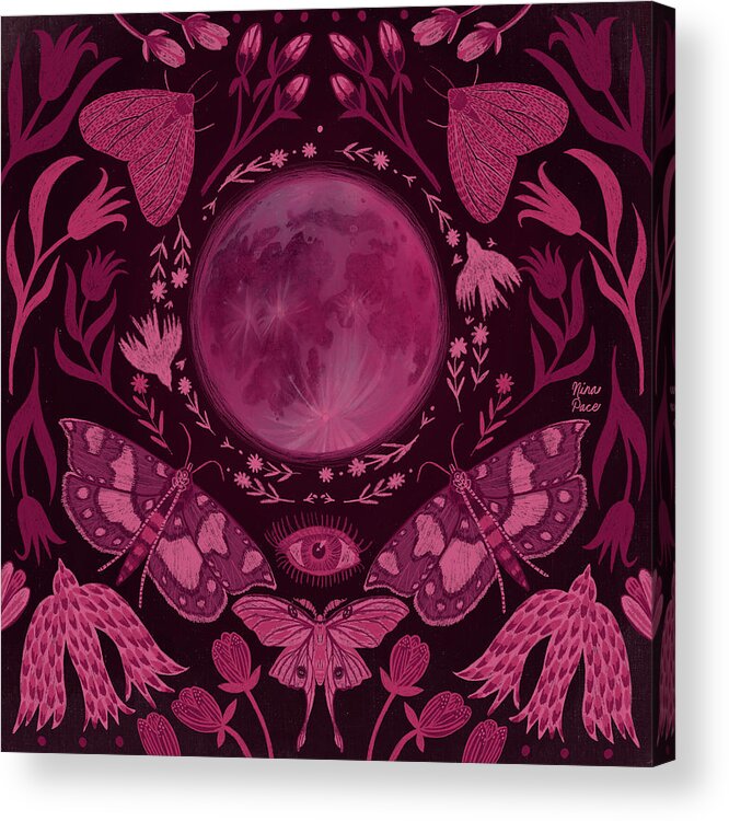 Moon Acrylic Print featuring the digital art Pink Moon by Nina Pace
