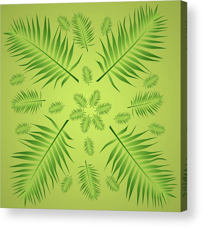Palm Acrylic Print featuring the digital art Plethora of Palm Leaves 10 on a Lime Green Gradient by Ali Baucom