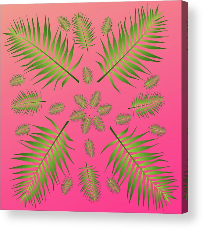 Palm Acrylic Print featuring the digital art Plethora of Palm Leaves 11 on a Magenta Gradient Background by Ali Baucom