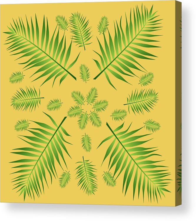Palm Acrylic Print featuring the digital art Plethora of Palm Leaves 17 on a Plain Yellow Background by Ali Baucom