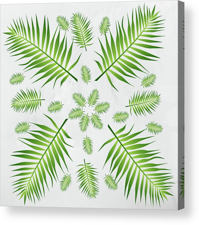 Palm Acrylic Print featuring the digital art Plethora of Palm Leaves 21 on a White Textured Background by Ali Baucom