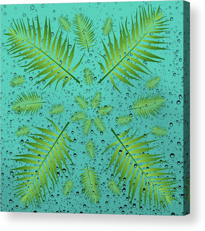 Palm Acrylic Print featuring the digital art Plethora of Palm Leaves 26 on Droplets by Ali Baucom