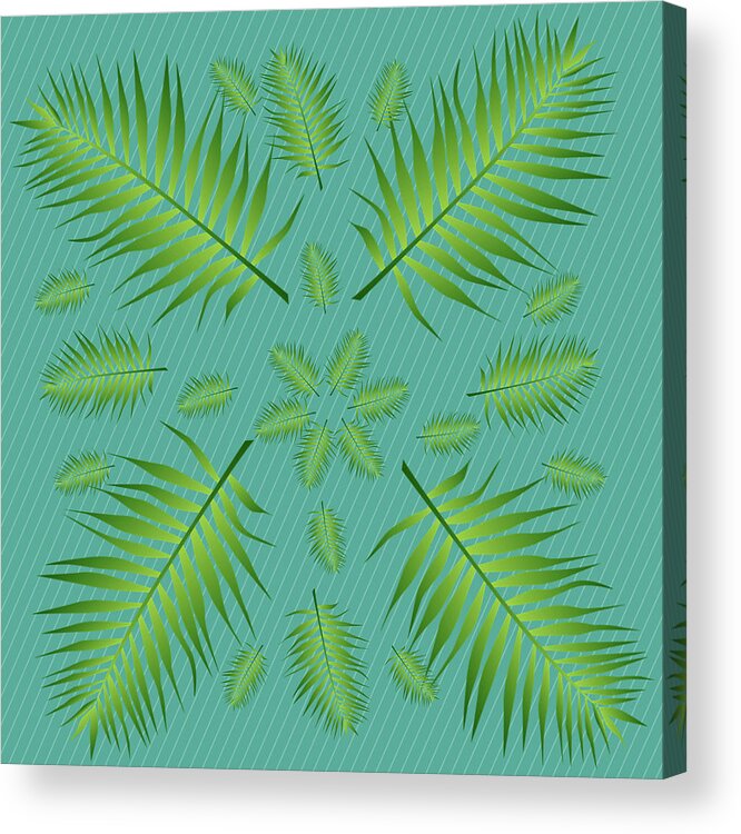 Palm Acrylic Print featuring the digital art Plethora of Palm Leaves 6 on a Diagonal Teal Background by Ali Baucom