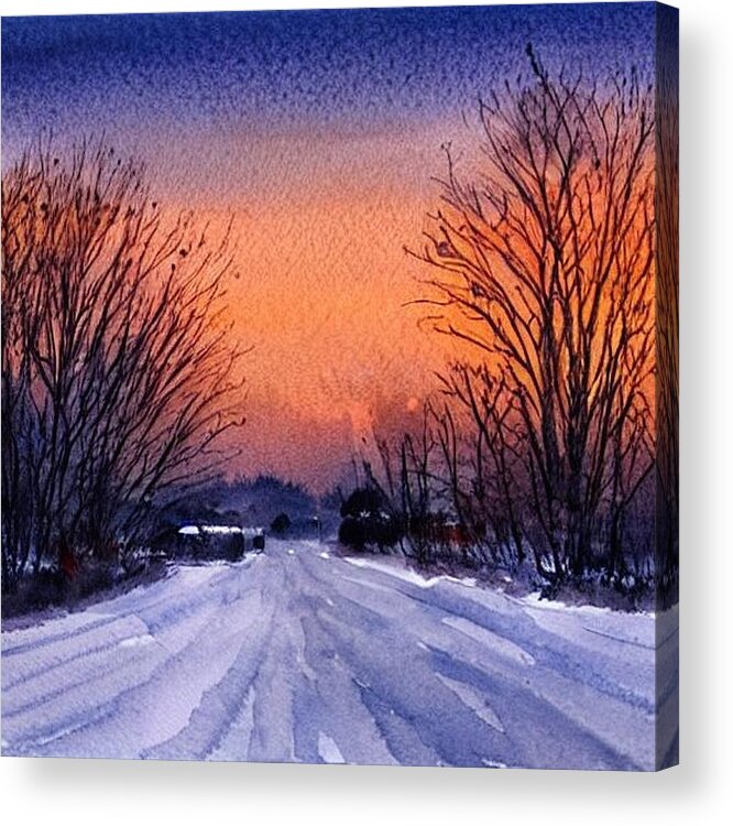 Poconos Acrylic Print featuring the painting Poconos Country Road at Sunset by Christopher Lotito