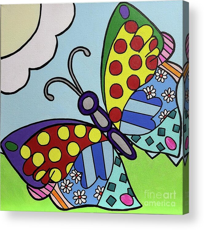 Butterfly Acrylic Print featuring the painting Just Flying By by Elena Pratt